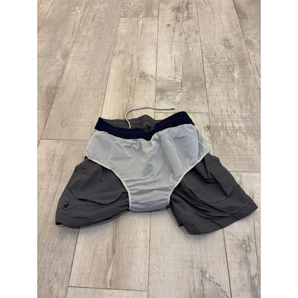 Polo Ralph Lauren Mens Swim Trunks Gray Mesh Lined Drawstring Shorts Size M